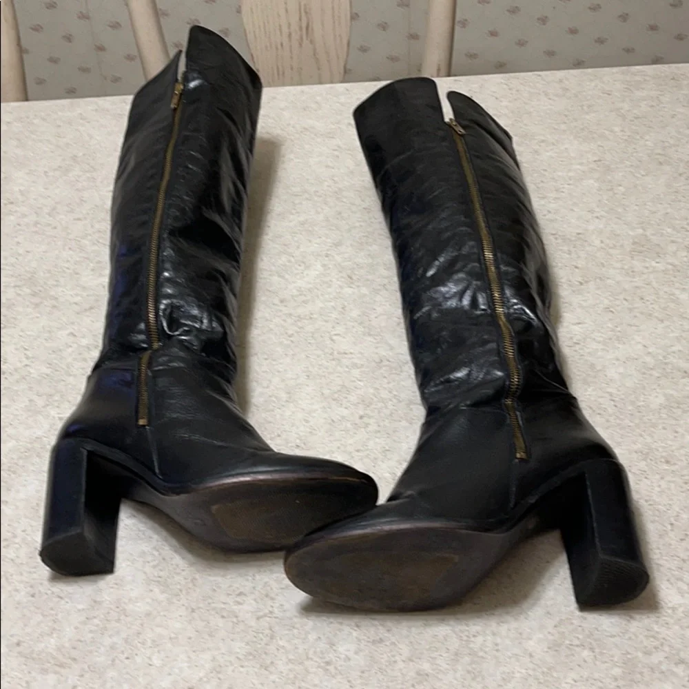 TOP SHOP OVER THE KNEE BLACK LEATHER HEELED BOOTS